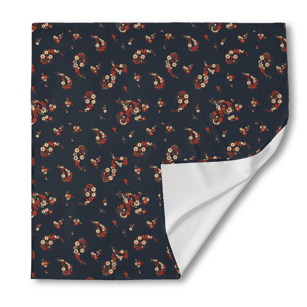 Boho Paisley Flower Pattern Print Silk Bandana