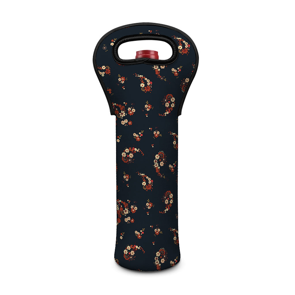Boho Paisley Flower Pattern Print Single Neoprene Wine Tote