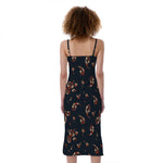Boho Paisley Flower Pattern Print Slim Fit Midi Cami Dress