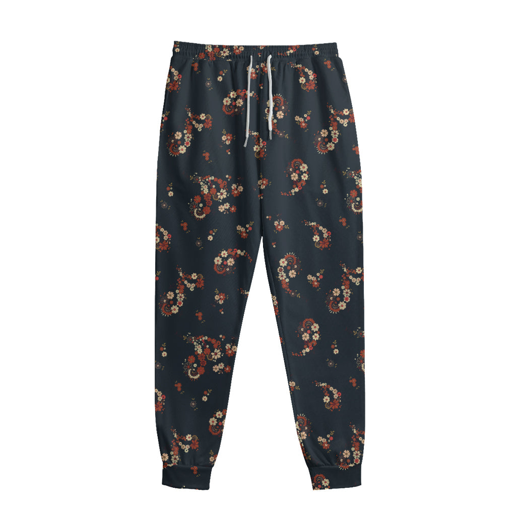 Boho Paisley Flower Pattern Print Sweatpants