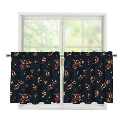 Boho Paisley Flower Pattern Print Tier Curtains