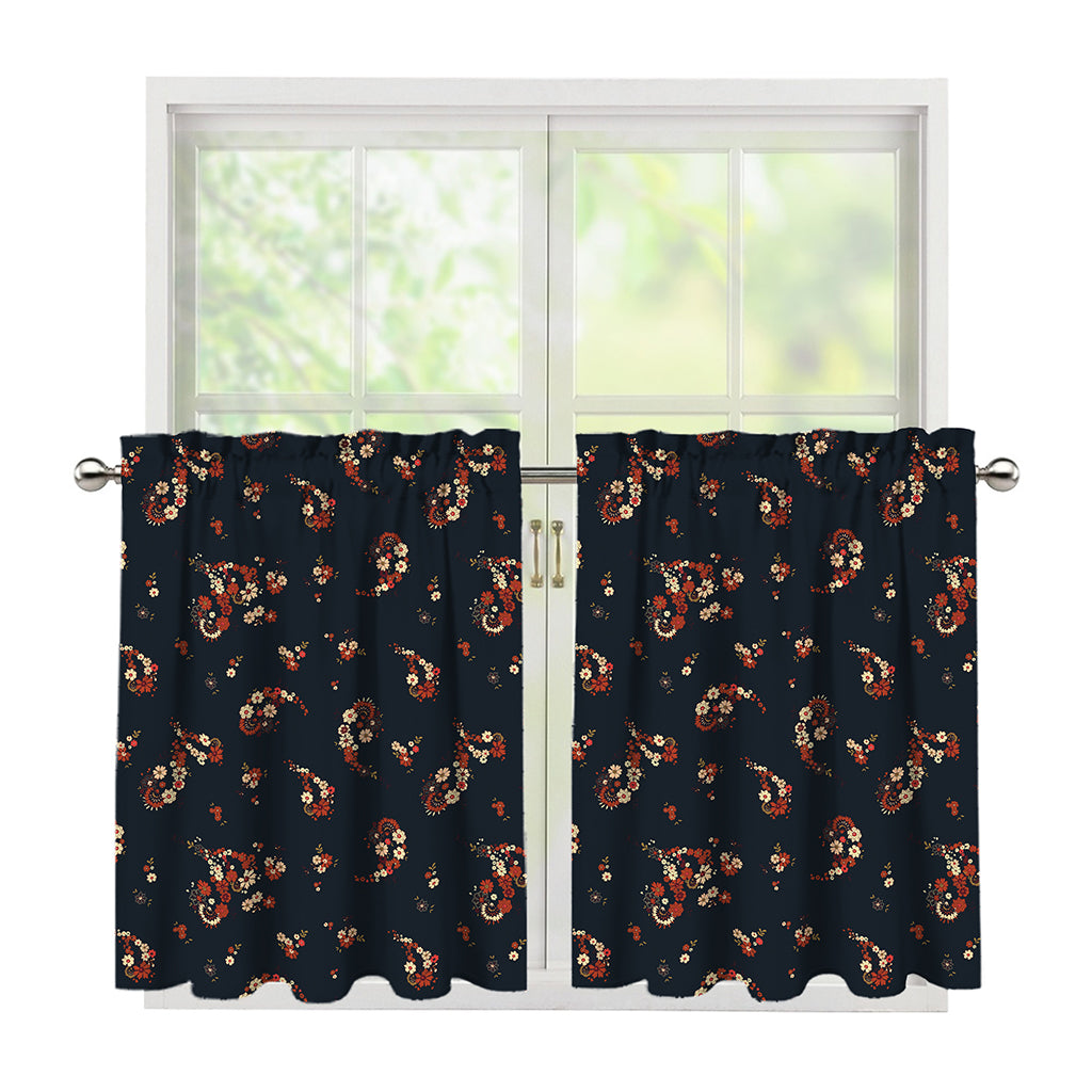 Boho Paisley Flower Pattern Print Tier Curtains