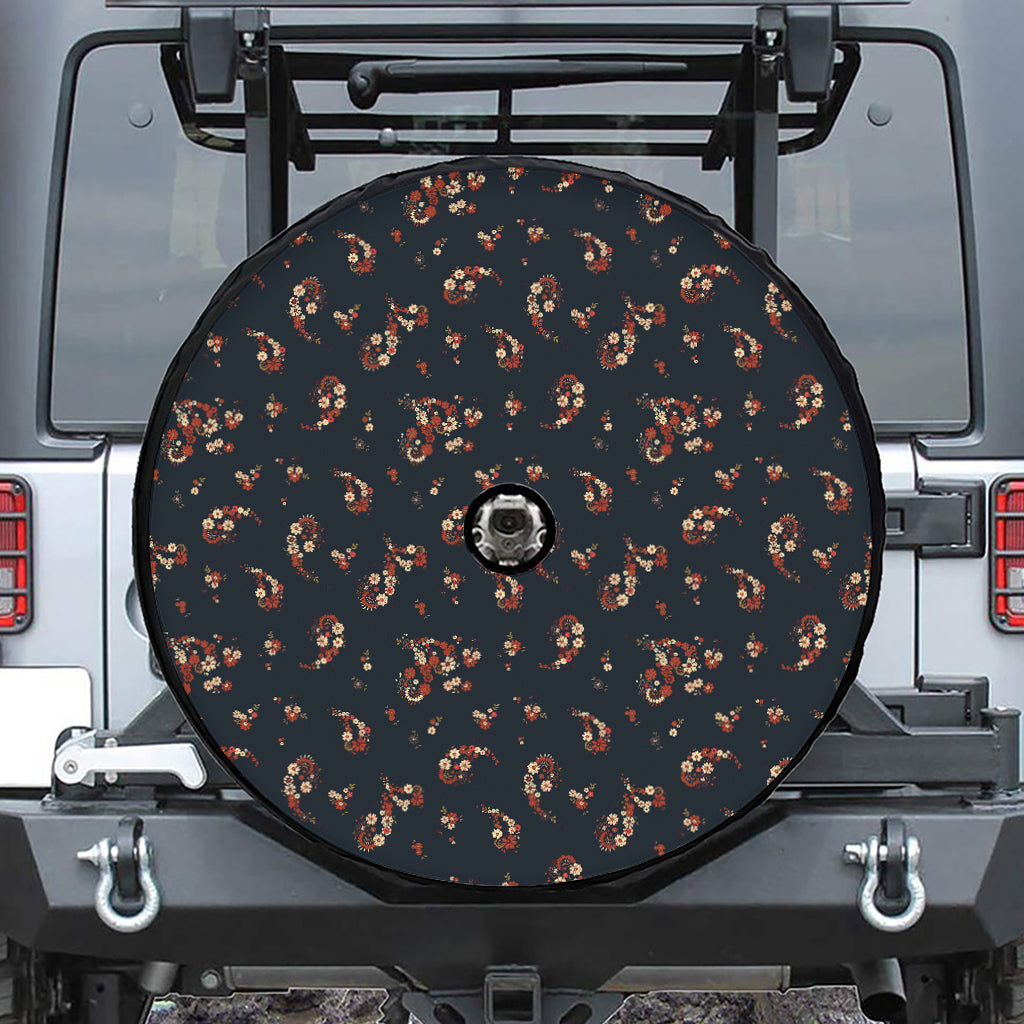 Boho Paisley Flower Pattern Print Tire Cover With Camera Hole