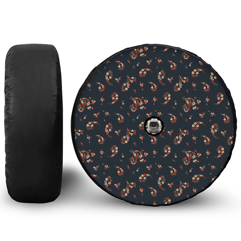 Boho Paisley Flower Pattern Print Tire Cover With Camera Hole