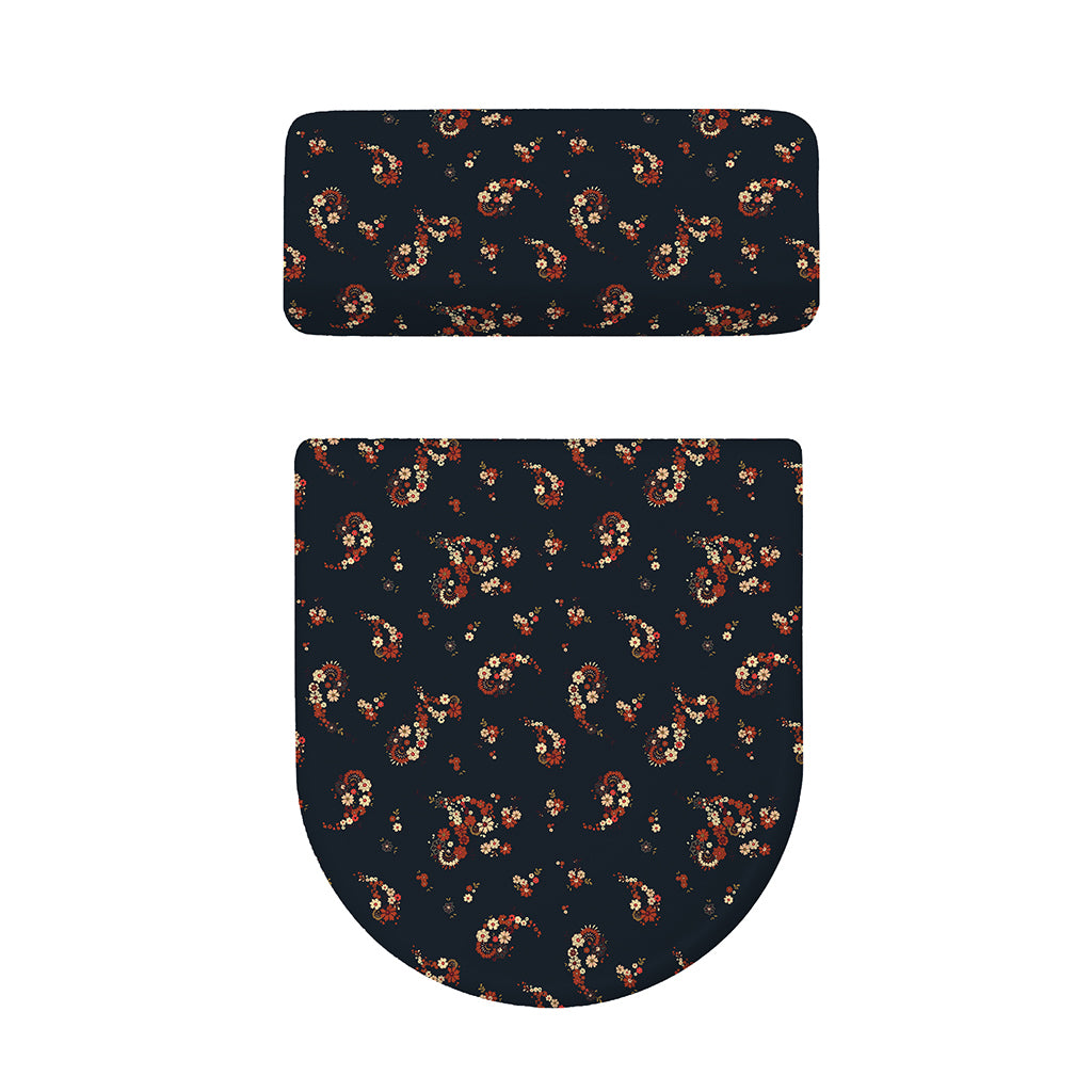 Boho Paisley Flower Pattern Print Toilet Lid And Tank Cover Set
