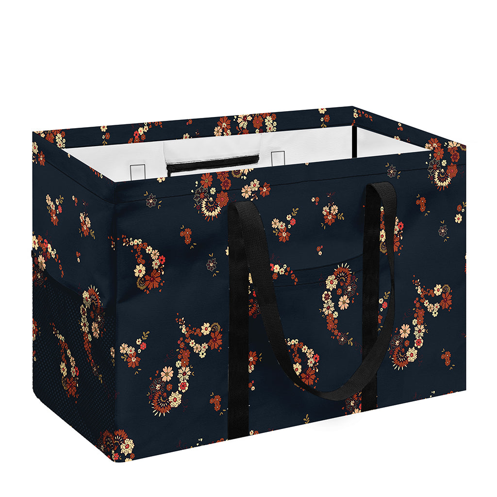 Boho Paisley Flower Pattern Print Utility Tote Bag