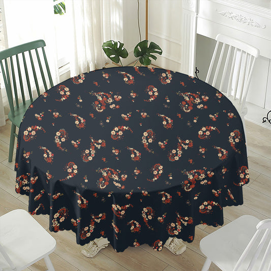 Boho Paisley Flower Pattern Print Waterproof Round Tablecloth