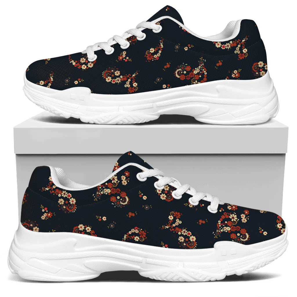 Boho Paisley Flower Pattern Print White Chunky Shoes