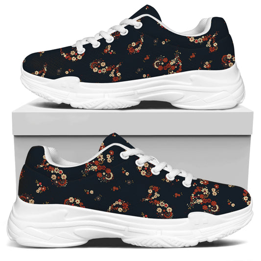 Boho Paisley Flower Pattern Print White Chunky Shoes