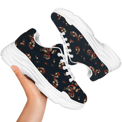 Boho Paisley Flower Pattern Print White Chunky Shoes