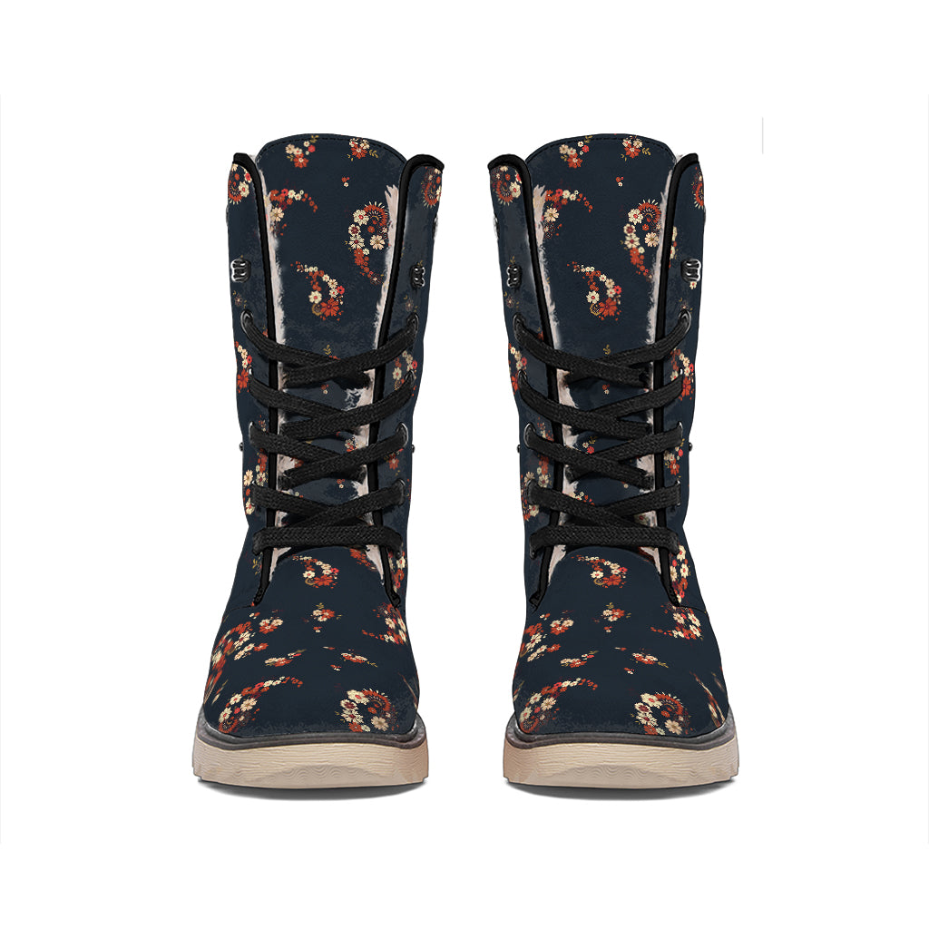 Boho Paisley Flower Pattern Print Winter Boots