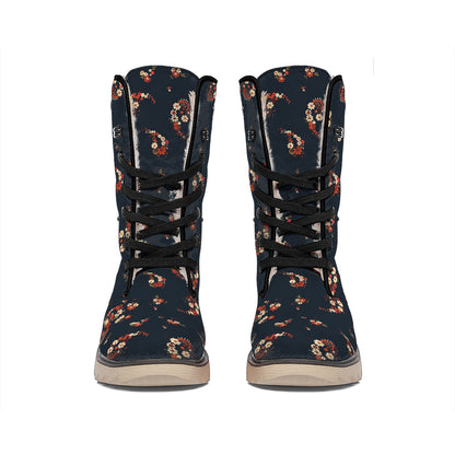 Boho Paisley Flower Pattern Print Winter Boots