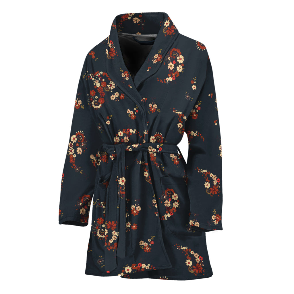 Boho Paisley Flower Pattern Print Women's Bathrobe