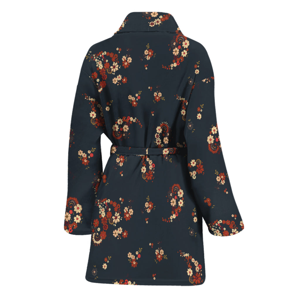 Boho Paisley Flower Pattern Print Women's Bathrobe