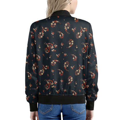 Boho Paisley Flower Pattern Print Women's Bomber Jacket