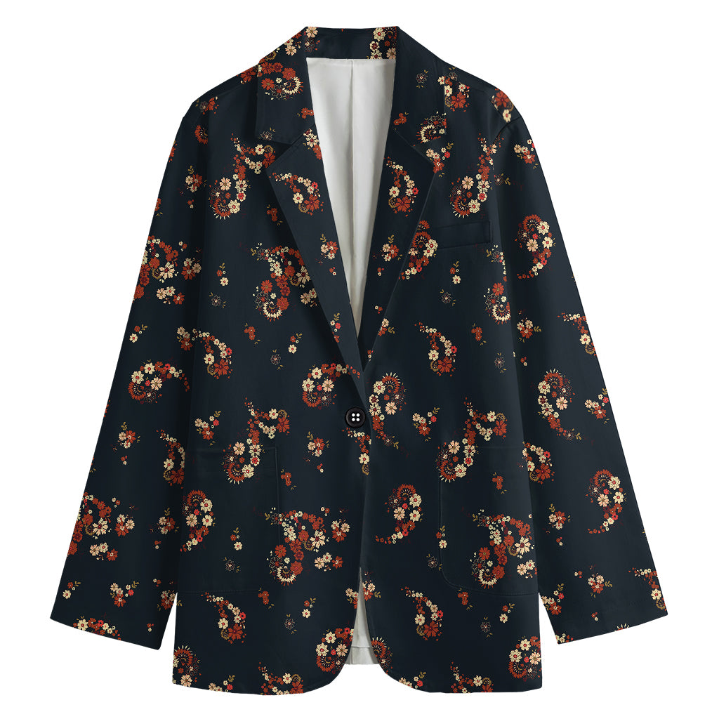 Boho Paisley Flower Pattern Print Women's Cotton Blazer