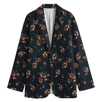 Boho Paisley Flower Pattern Print Women's Cotton Blazer