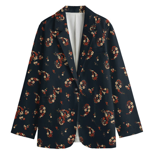 Boho Paisley Flower Pattern Print Women's Cotton Blazer