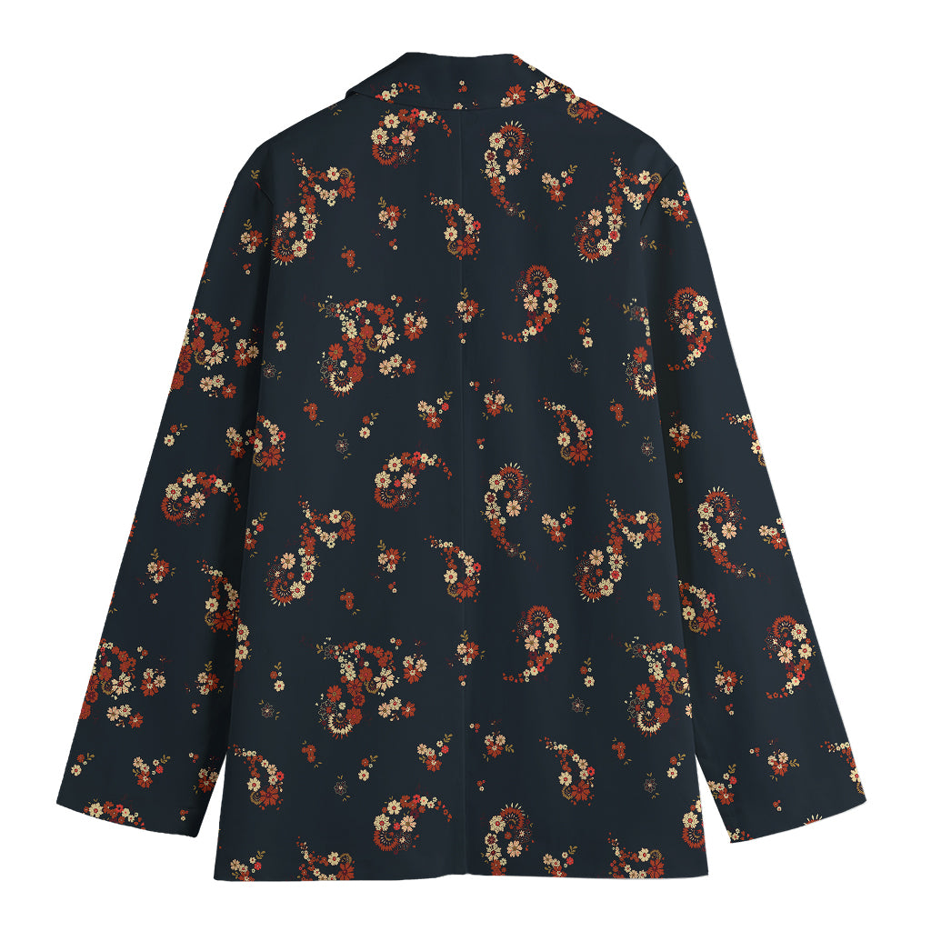 Boho Paisley Flower Pattern Print Women's Cotton Blazer