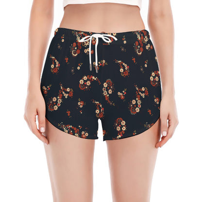 Boho Paisley Flower Pattern Print Women's Split Running Shorts