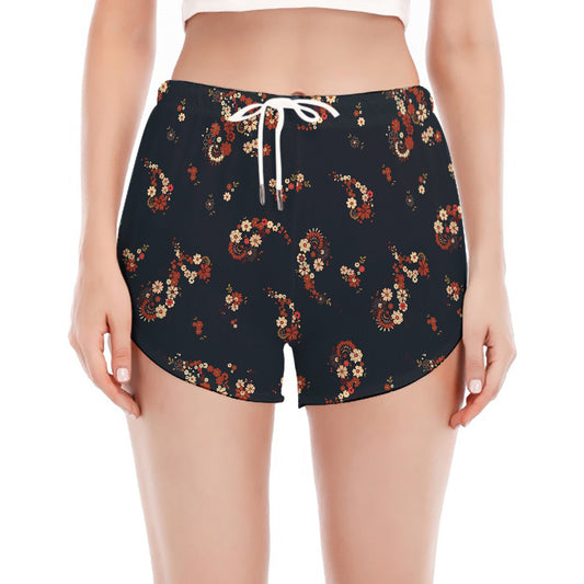 Boho Paisley Flower Pattern Print Women's Split Running Shorts