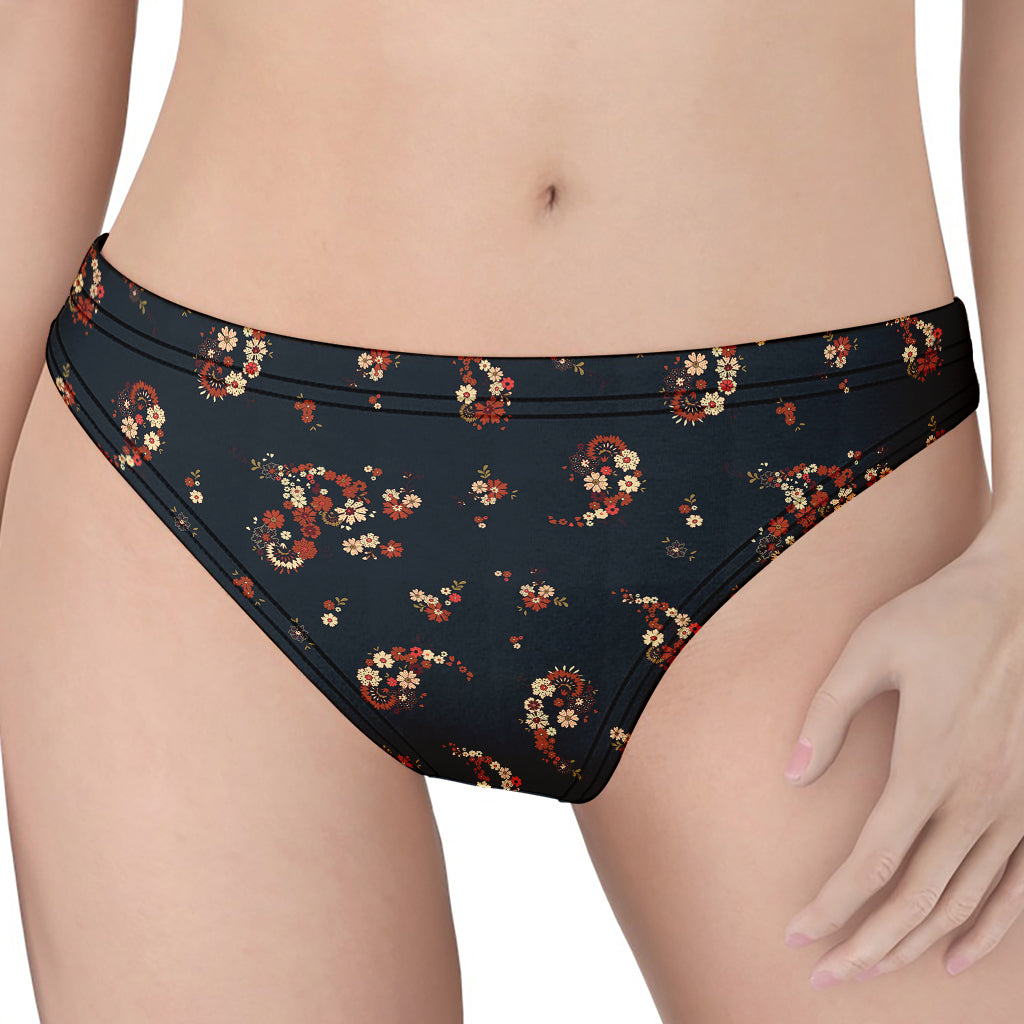 Boho Paisley Flower Pattern Print Women's Thong