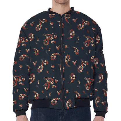 Boho Paisley Flower Pattern Print Zip Sleeve Bomber Jacket