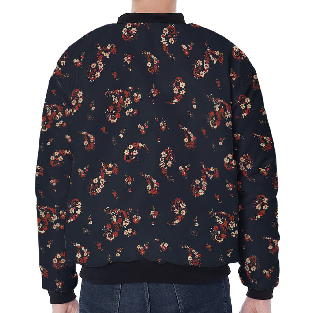 Boho Paisley Flower Pattern Print Zip Sleeve Bomber Jacket