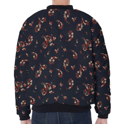 Boho Paisley Flower Pattern Print Zip Sleeve Bomber Jacket