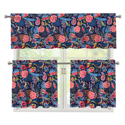 Boho Paisley Pattern Print 3 Piece Kitchen Curtains