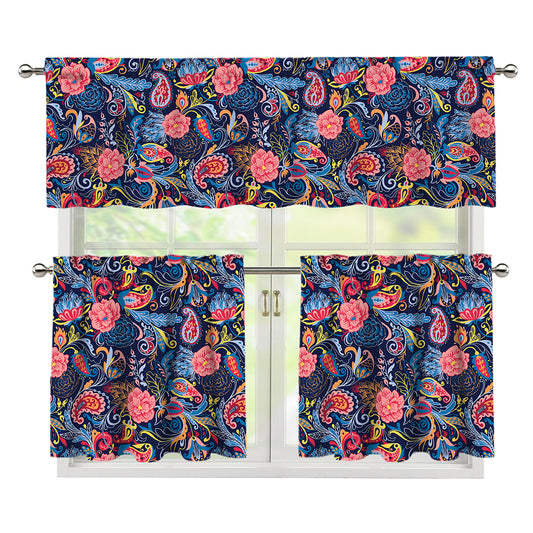 Boho Paisley Pattern Print 3 Piece Kitchen Curtains
