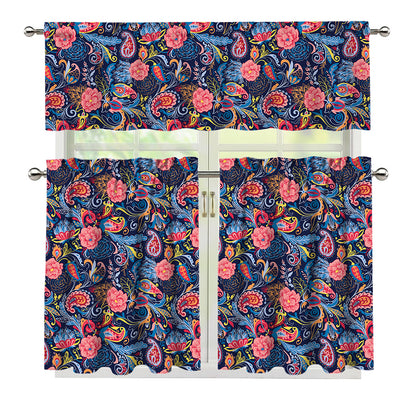 Boho Paisley Pattern Print 3 Piece Kitchen Curtains