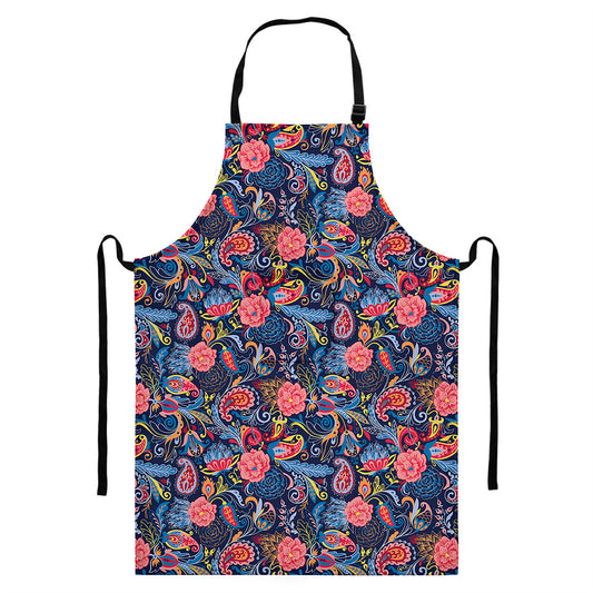 Boho Paisley Pattern Print Bib Apron With Pocket