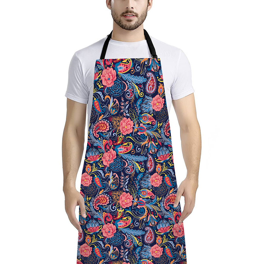 Boho Paisley Pattern Print Bib Apron With Pocket
