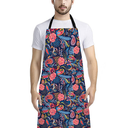Boho Paisley Pattern Print Bib Apron With Pocket