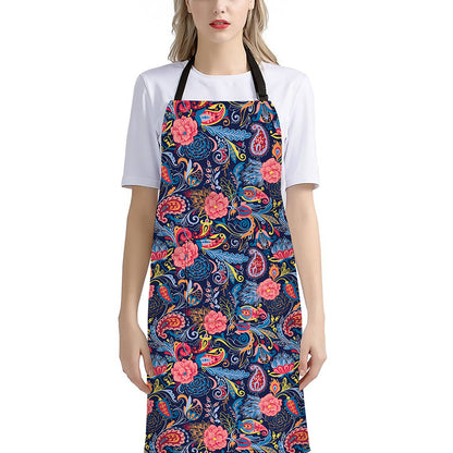 Boho Paisley Pattern Print Bib Apron With Pocket