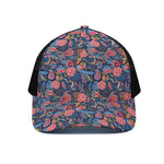 Boho Paisley Pattern Print Black Mesh Trucker Cap