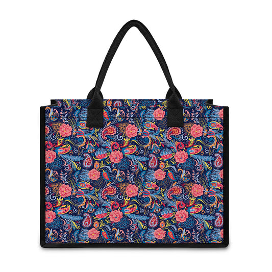 Boho Paisley Pattern Print Canvas Tote Bag