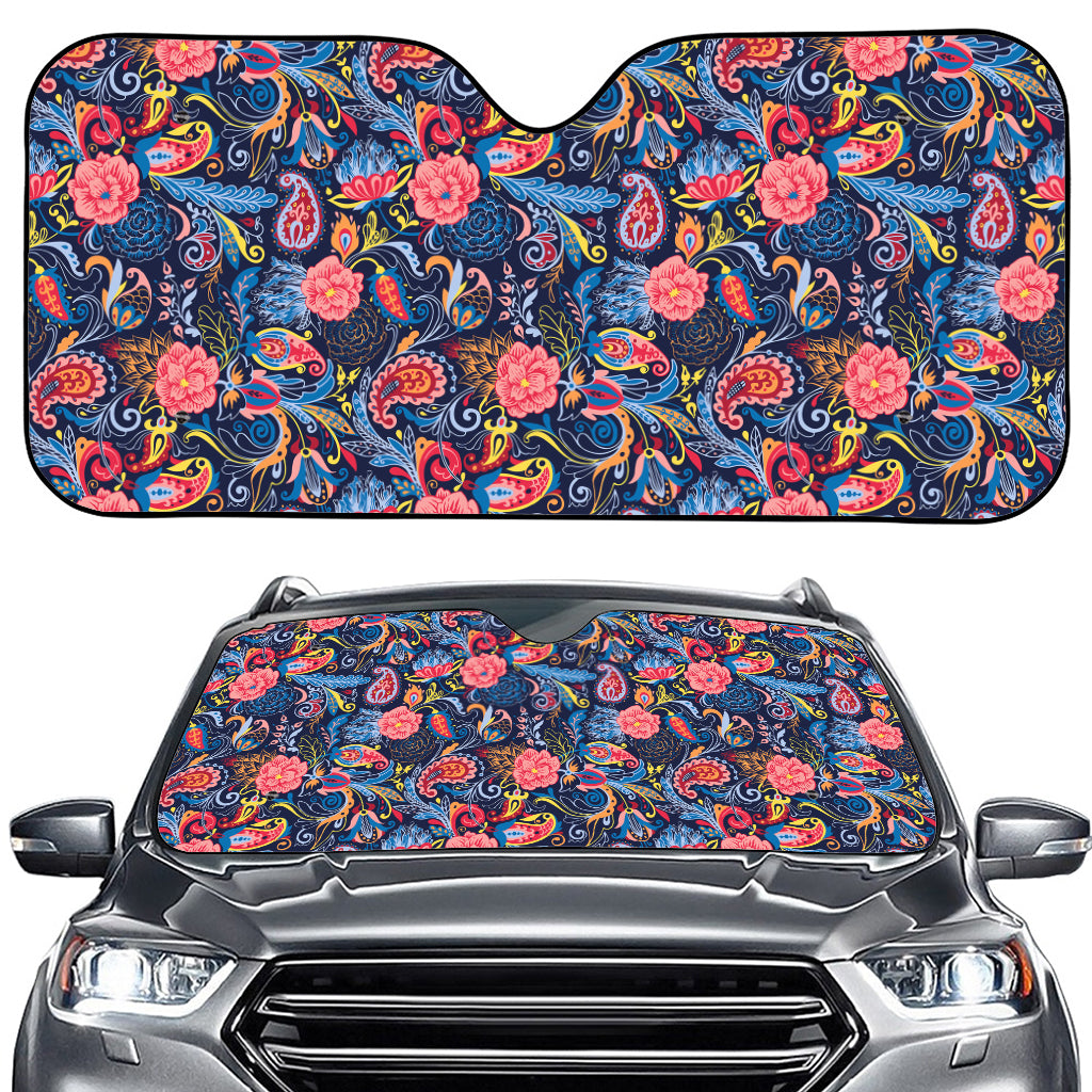 Boho Paisley Pattern Print Car Windshield Sun Shade