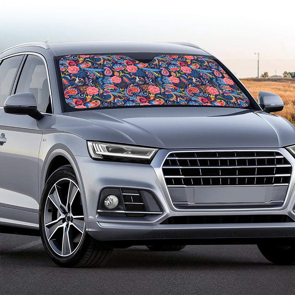 Boho Paisley Pattern Print Car Windshield Sun Shade