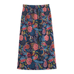 Boho Paisley Pattern Print Cotton Front Slit Maxi Skirt