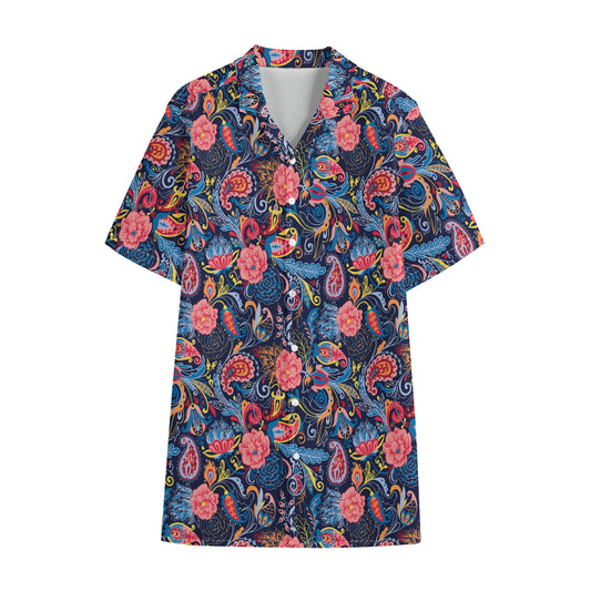Boho Paisley Pattern Print Cotton Hawaiian Shirt