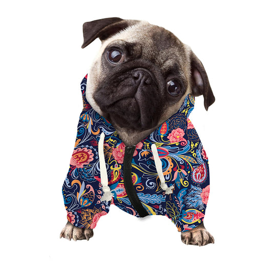 Boho Paisley Pattern Print Dog Zip Up Hoodie