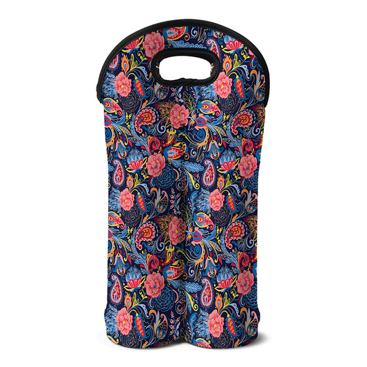 Boho Paisley Pattern Print Double Neoprene Wine Tote