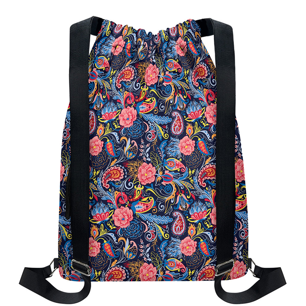 Boho Paisley Pattern Print Drawstring Backpack