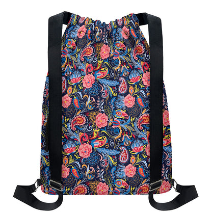 Boho Paisley Pattern Print Drawstring Backpack