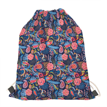 Boho Paisley Pattern Print Drawstring Bag
