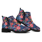 Boho Paisley Pattern Print Flat Ankle Boots