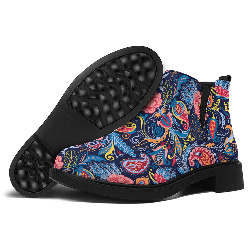 Boho Paisley Pattern Print Flat Ankle Boots