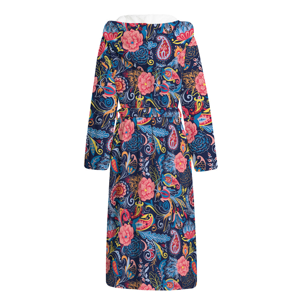Boho Paisley Pattern Print Hooded Bathrobe